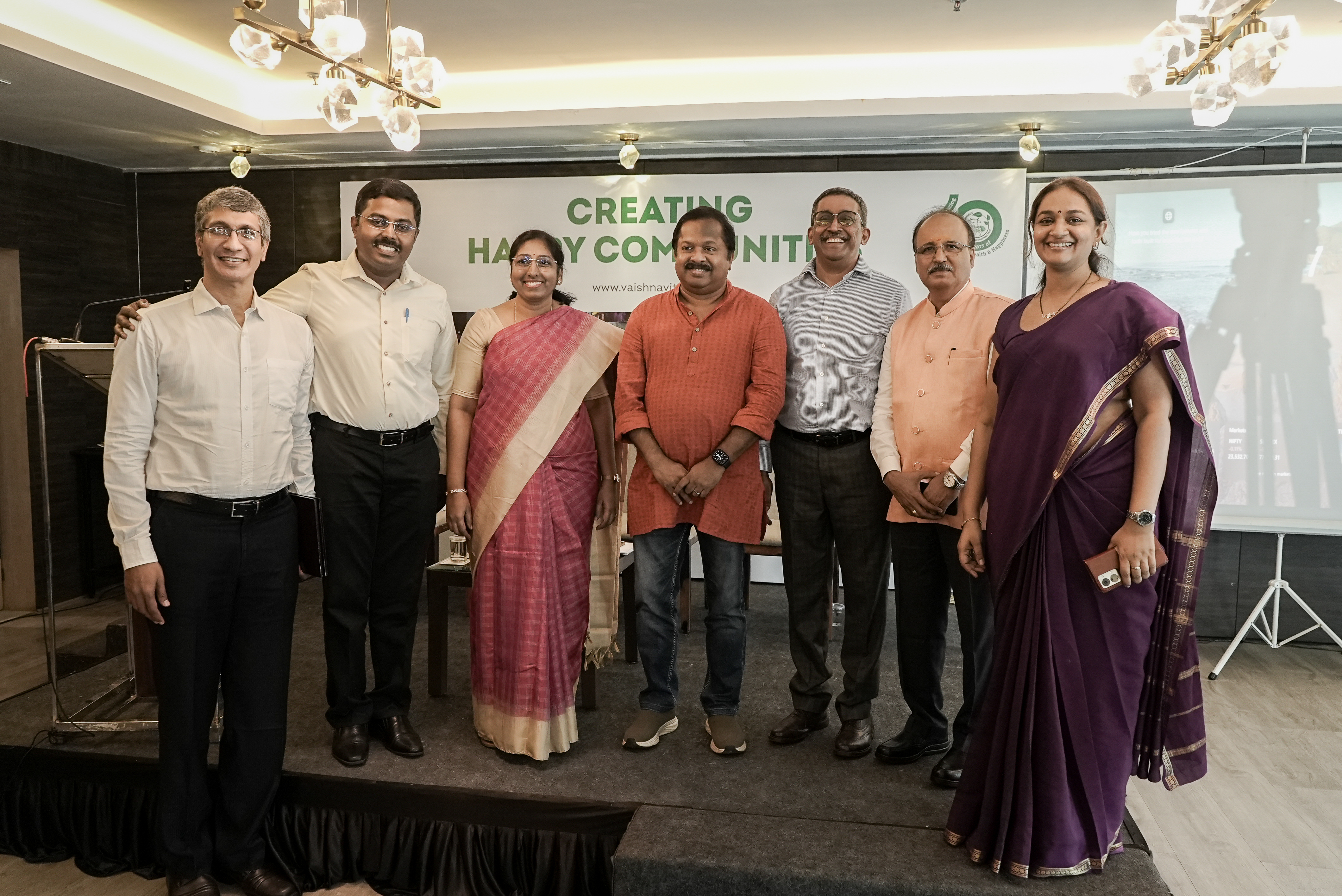 An image of the core members of Vaishnavi Welfare and Charitable Trust along with their advisor Dr Sivaraman during the 10th anniversary celebrations of the trust.